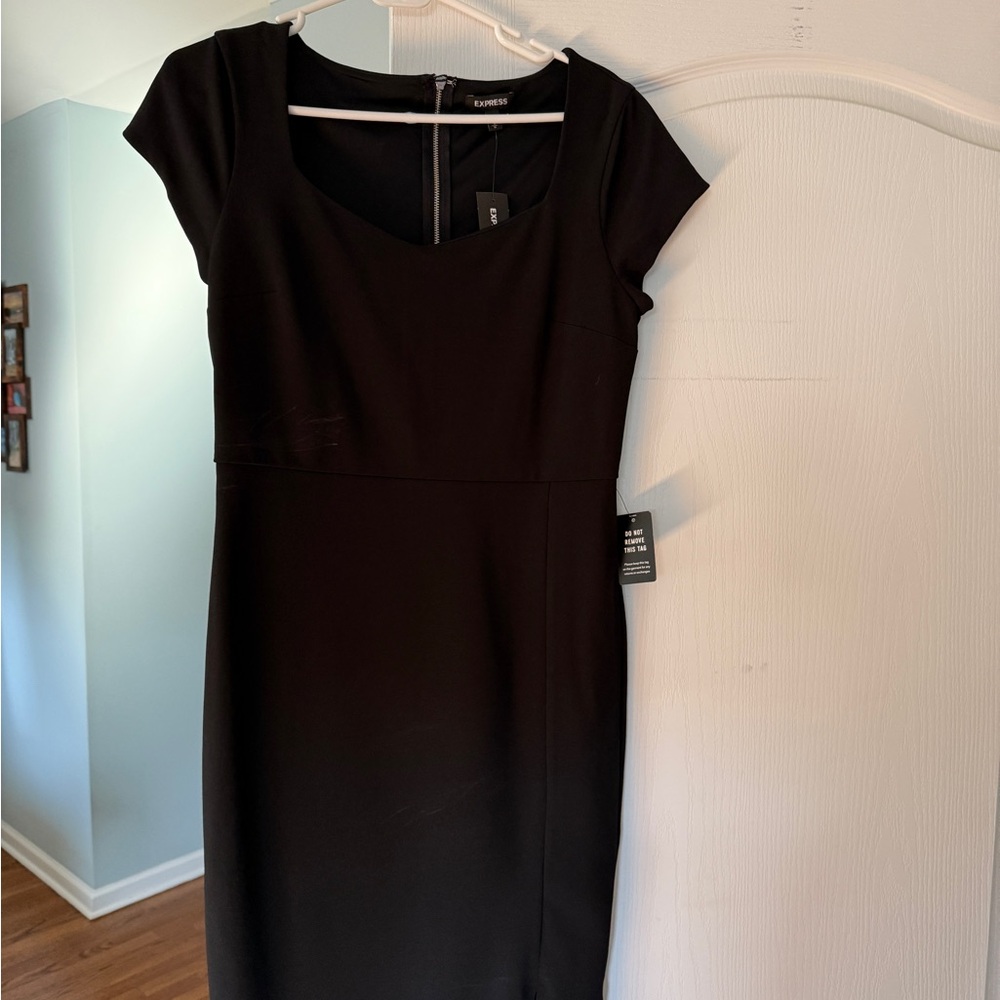 Express Black Cap-Sleeve Midi Sheath Dress